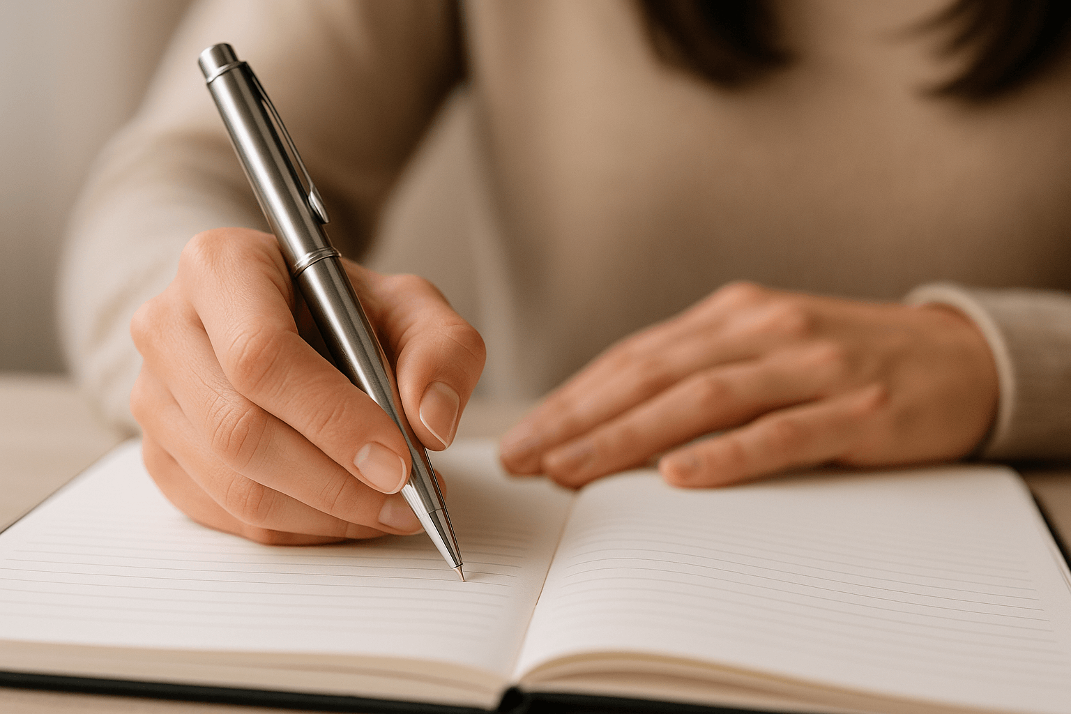 عکس خودکار تبلیغاتی penino در دستان یک زن در حال نوشتن