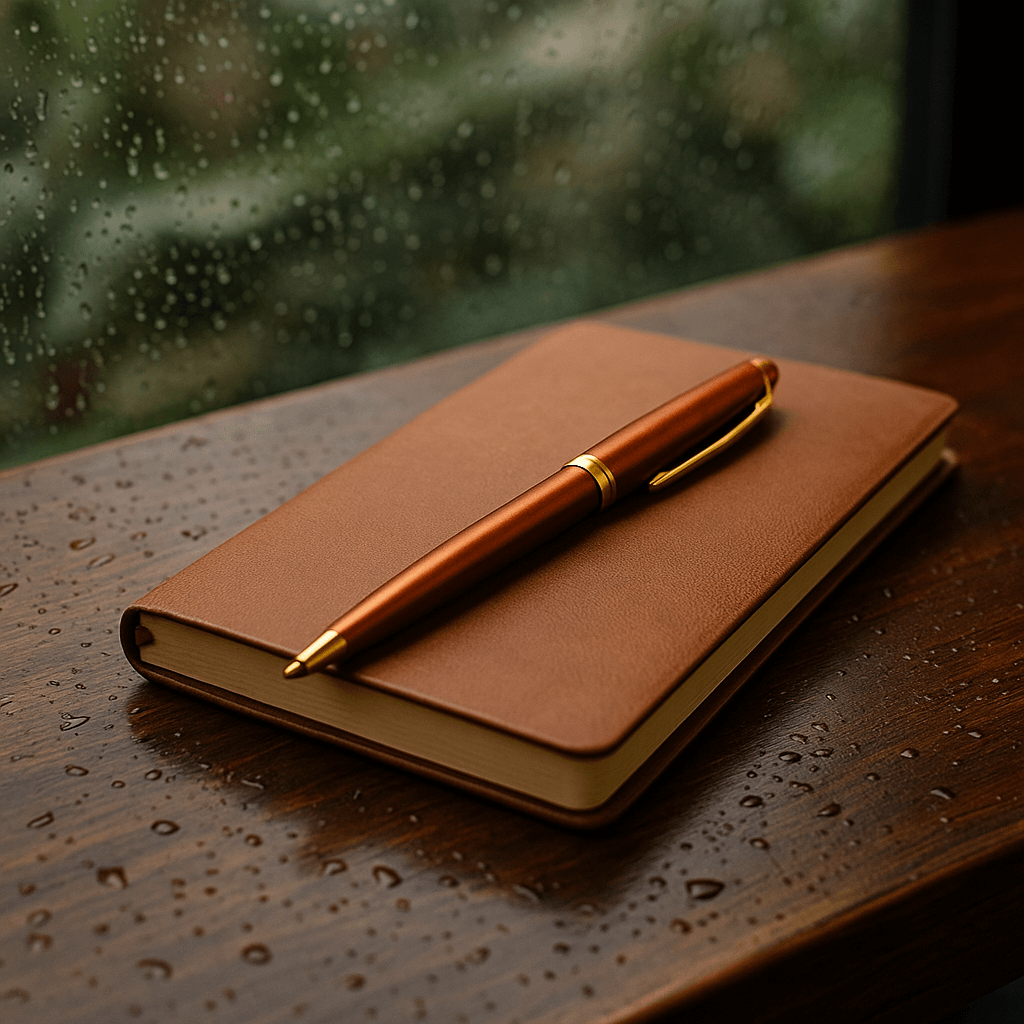 عکس خودکار تبلیغاتی فلزی با گیره طلایی روی دفترچه یادداشت